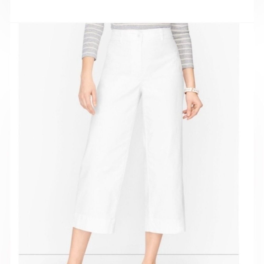 NWT Talbots Wide Leg Crop Chino White Pants, Sits at Waist, Size 16P